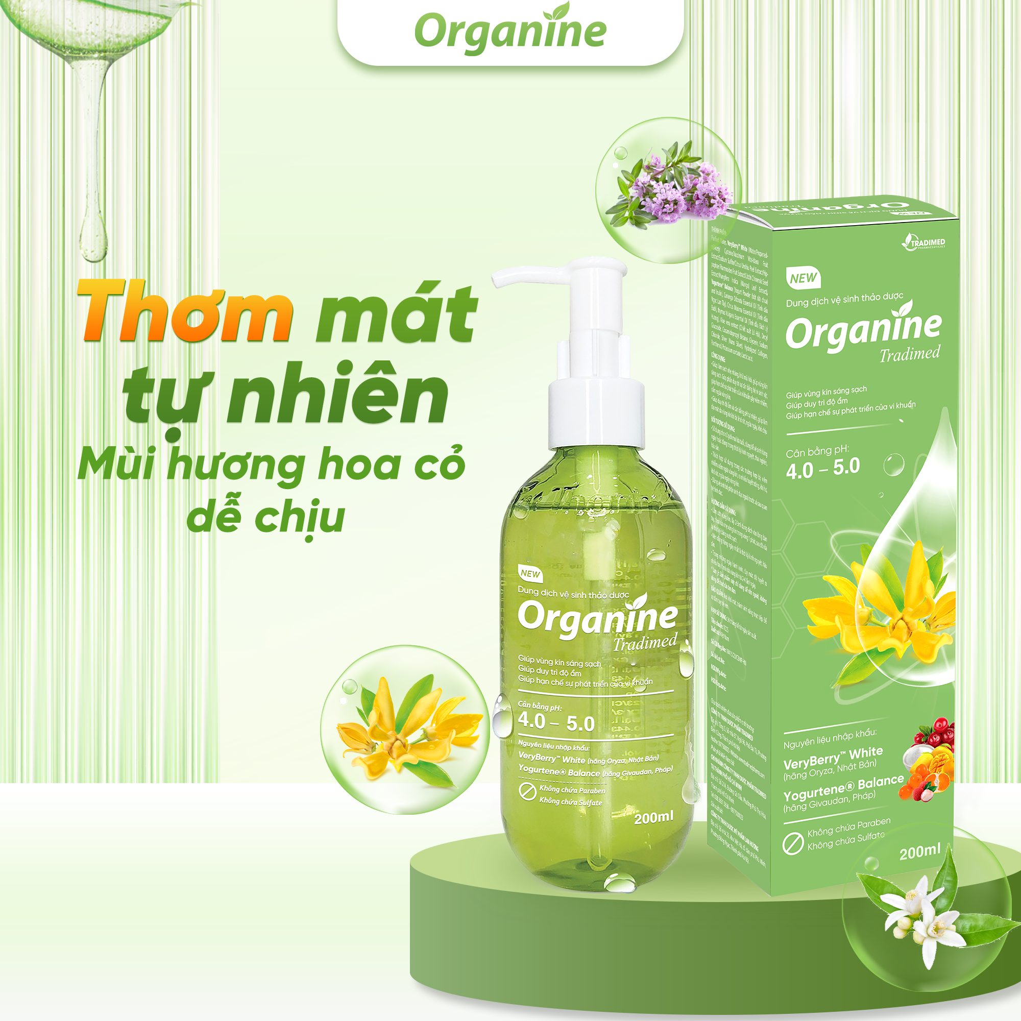 Gel vệ sinh thảo dược 3in1 Organine Tradimed 200ml
